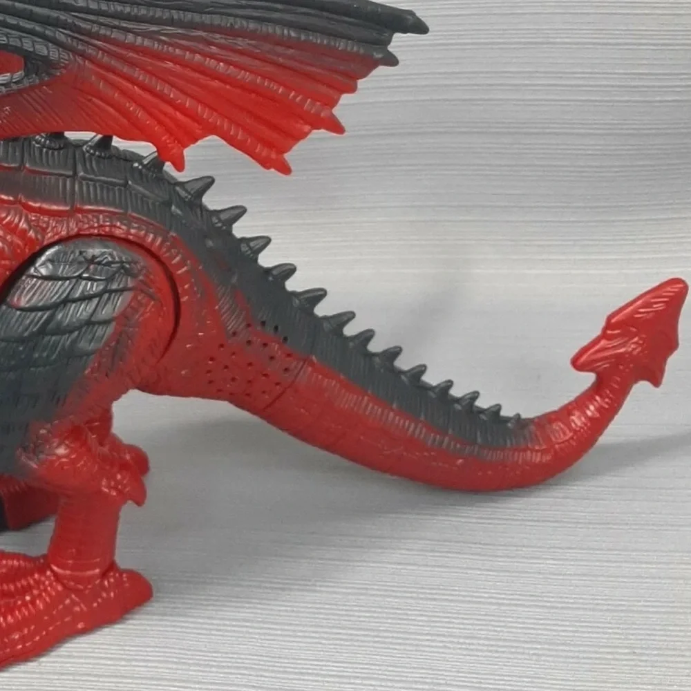 Red Black Dragon Battery Op. Toy Walks Lights Sound Head/Wings Move Tested Works